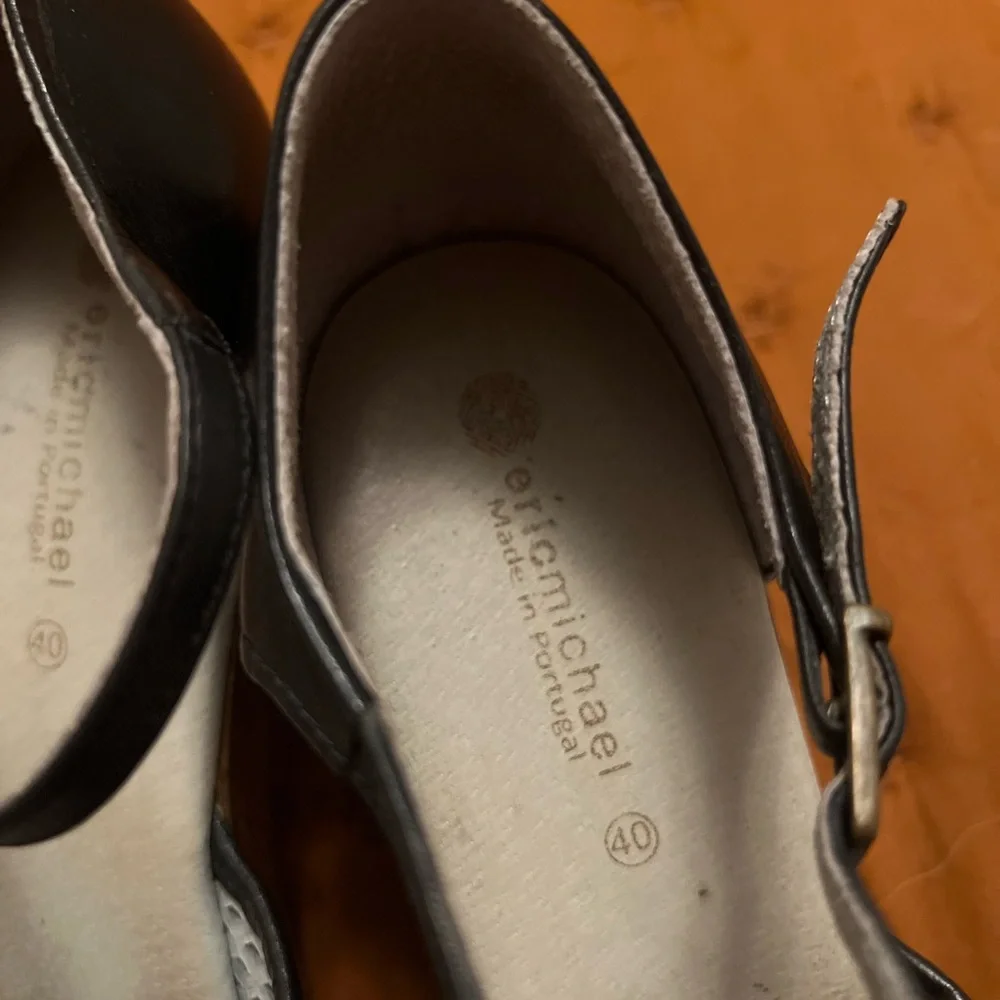 Eric Michael Black Leather and Wood Clog Heels - Picture 8 of 10
